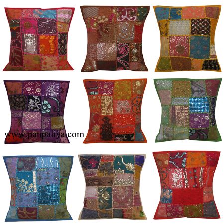 100 Pcs Wholesale Hand Embroidered Patchwork Cushion Covers Indian Decorative Banjara Pillow Covers Sofa Cushion Cases Bedding Pillow Throw