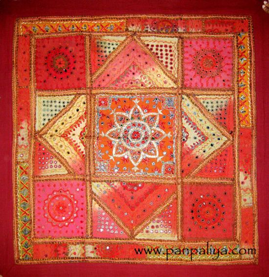 VINTAGE INDIAN HANDMADE EMBROIDERED WITH MIRROR PATCH WORK CRAZY TAPESTRY