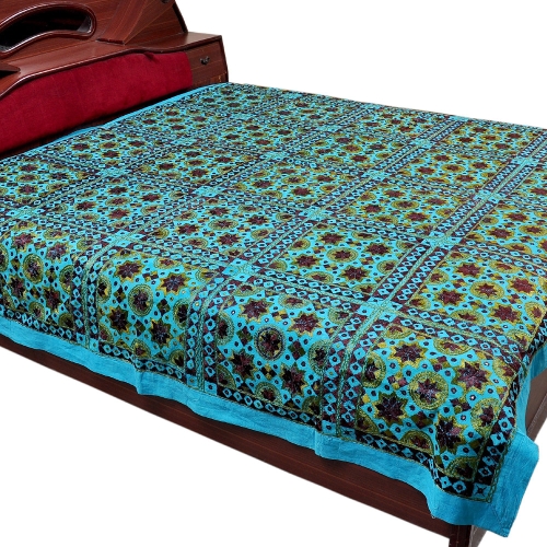 INDIAN BED COVER BEDSPREAD EMBROIDERED THROW INDIA ETHNIC